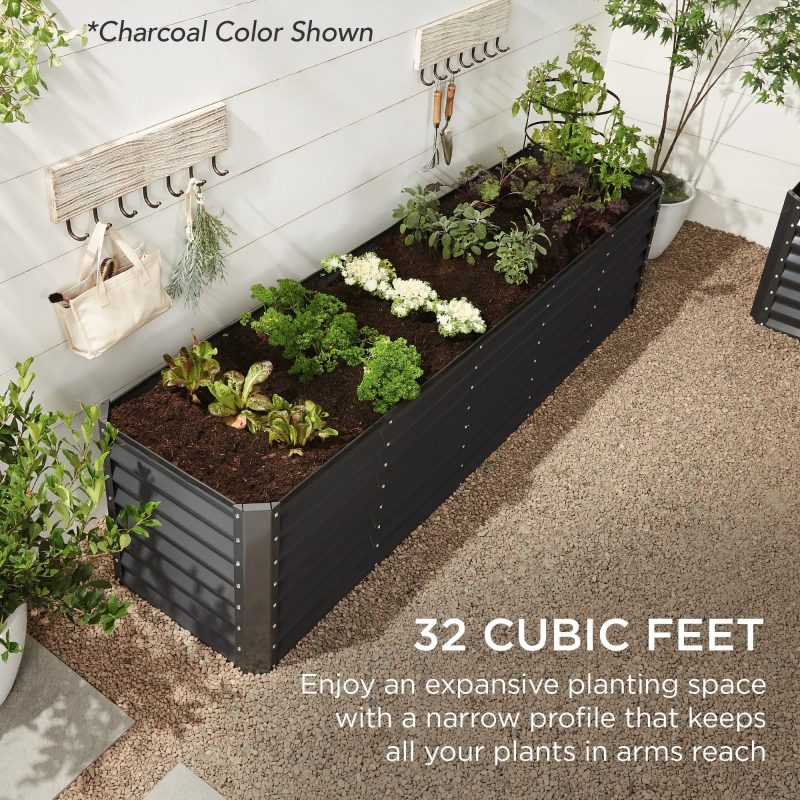 Best Choice Products 8x2x2ft Outdoor Metal Raised Garden Bed, Planter Box for Vegetables, Flowers, Herbs - Taupe - Image 6