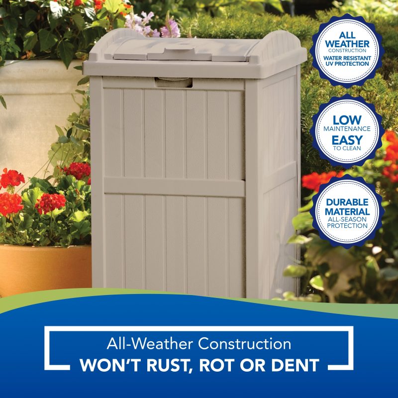 Suncast Outdoor Hideaway Trash Container for Patio, Taupe, 33 Gallon - Image 3