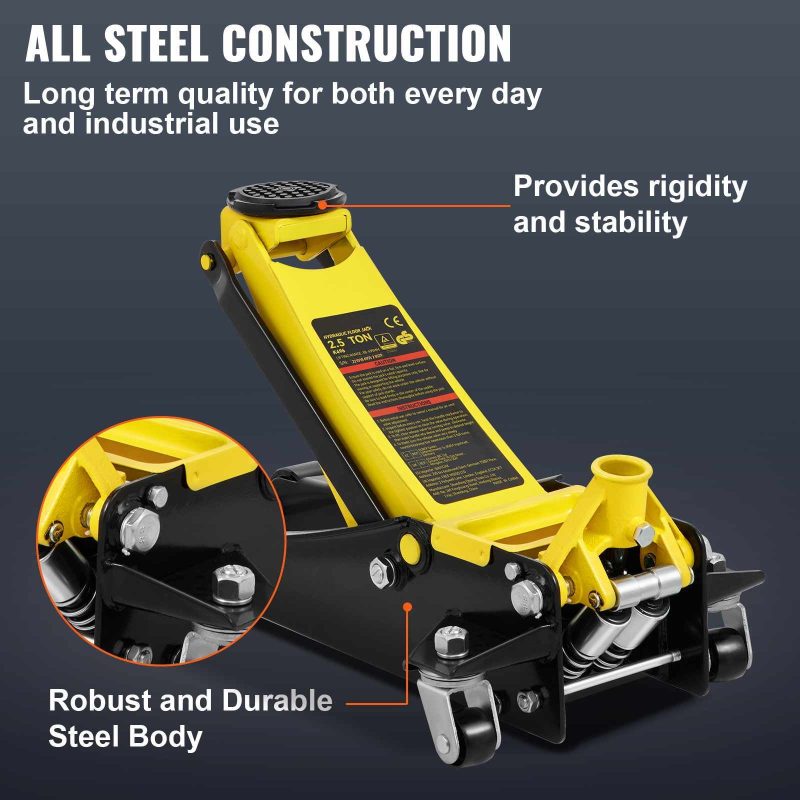 BENTISM Low Profile Floor Jack 2.5 Ton (5500 lbs), Aluminum and Steel Hydraulic Racing Floor Jack, Dual Piston Quick Lift Pump, 3.64""-19.49"" Height Lifting Range, Yellow+Black - Image 4