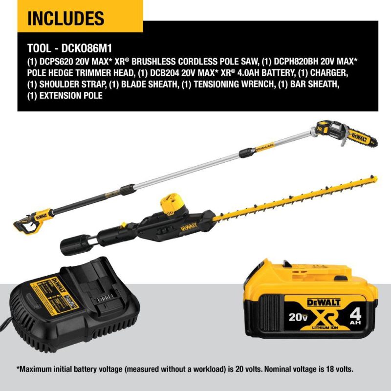 DW 20V MAX* Lithium-Ion Cordless Pole Saw and Pole Hedge Trimmer Combo Kit DCKO86M1 from DW - Image 16