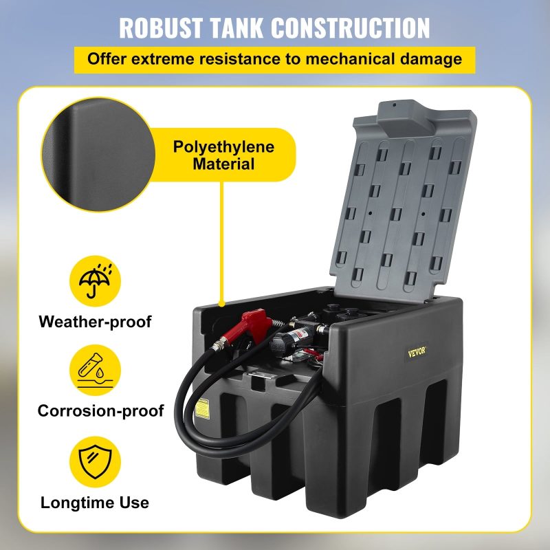 VEVOR Portable Diesel Tank, 58 Gallon Capacity with 12V Electric Transfer Pump, Polyethylene for Easy Fuel Transportation, Black - Image 3