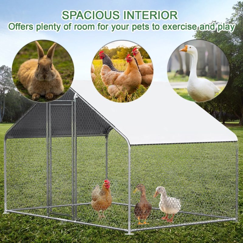 Caulitar 10ft x 10ft Large Metal Chicken House/Pen for 6/10 Chickens Poultry Cage with Waterproof Cover for Rabbits Duck Walk-in Chicken Run for Yard Outdoor - Image 8