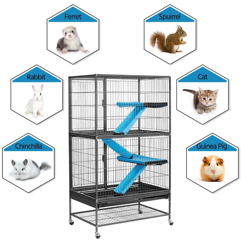 Yaheetech Rolling 2-Story Ferret Cage Small Animal Cage for Chinchilla Adult Rats Metal Critter Nation Cage w/ 2 Removable Ramps/Platforms Black - Image 4