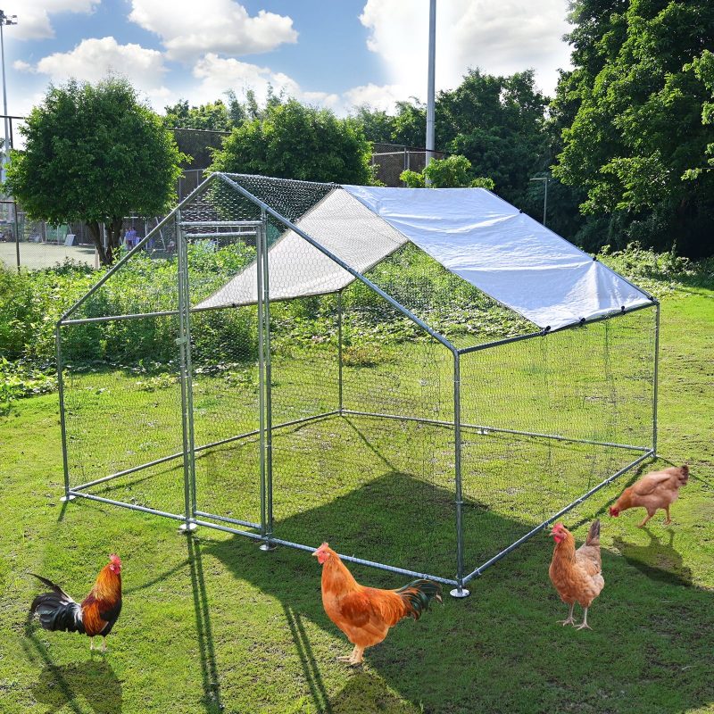 Caulitar 10ft x 10ft Large Metal Chicken House/Pen for 6/10 Chickens Poultry Cage with Waterproof Cover for Rabbits Duck Walk-in Chicken Run for Yard Outdoor