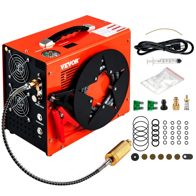 VEVORbrand PCP Air Compressor,4500PSI Portable PCP Compressor,12V DC 110V/220V AC PCP Airgun Compressor Auto-stop,with Built-in Adapter,Fan Cooling,Wire Spool Suitable for Paintball,Scuba,Air Rifle - Image 9