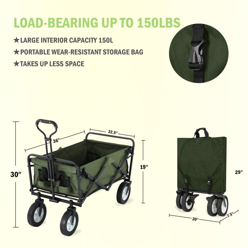 Folding Wagon Cart Outdoor Utility Wagon Foldable Portable Garden Cart 220lb Large Capacity - Image 2