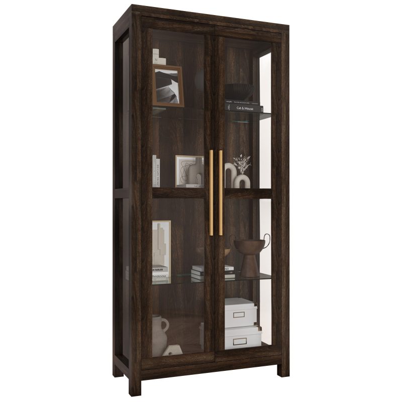 BELLEZE Storage Cabinet, Tall Bookshelf or Display Cabinet For Living Room Bedroom, Curio Cabinet with Tempered Glass Doors, Trophy Display Case, Storage/Organization - Avalon (Dark Walnut) - Image 7