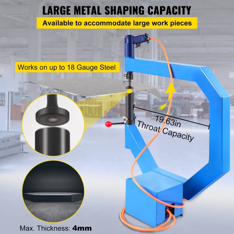 VEVOR Pneumatic Planishing Hammer, 19.63" Throat Power Hammer Blacksmithing, Planishing Hammer Auto 1/2/3" Radius Anvil, Planishing Air Hammer, English Wheel w/Foot Pedal for Industrial Metal Shaping - Image 3