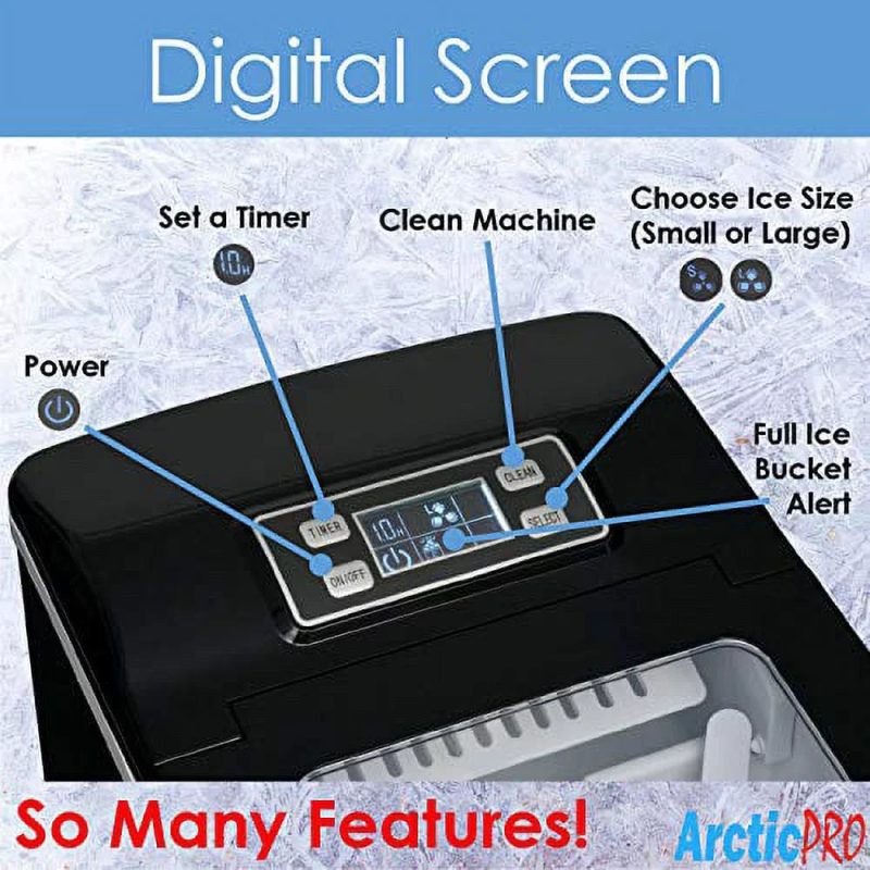 PORTABLE DIGITAL ICE MAKER MACHINE by Arctic-Pro with Ice Scoop, First Ice in 6-8 Minutes, 26 Pounds Daily, Great for Kitchens, Tailgating, Bars, Party, Small/Large Cubes, Black, 11.5x8.7x12.5 Inches - Image 3