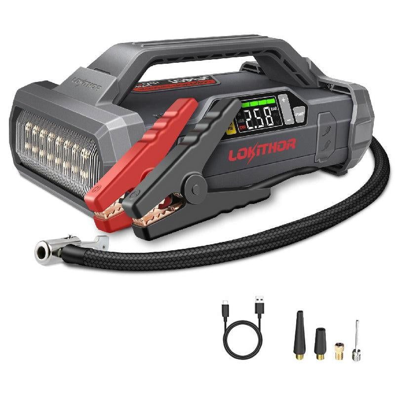 LOKITHOR JA401 3750A 12V Jump Starter with Air Compressor, 60W Two-Way Fast Charing, Lithium Battery Starter with 150PSI Digital Tire Inflator, Car Battery Booster for 10.0L Gas or 8.0L Diesel Engines