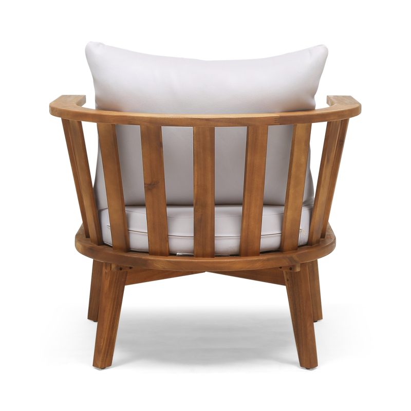 Dean Outdoor Wooden Club Chair with Cushions, White and Teak Finish - Image 5