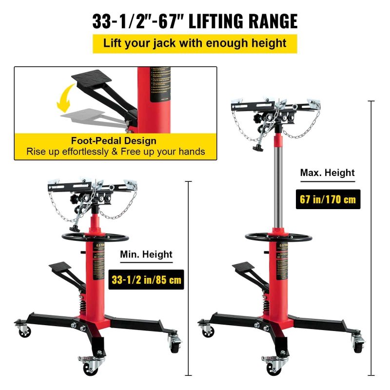 BENTISM Transmission Jack 1100 lbs 2-Stage Hydraulic High Lift Vertical Telescopic,Red - Image 3