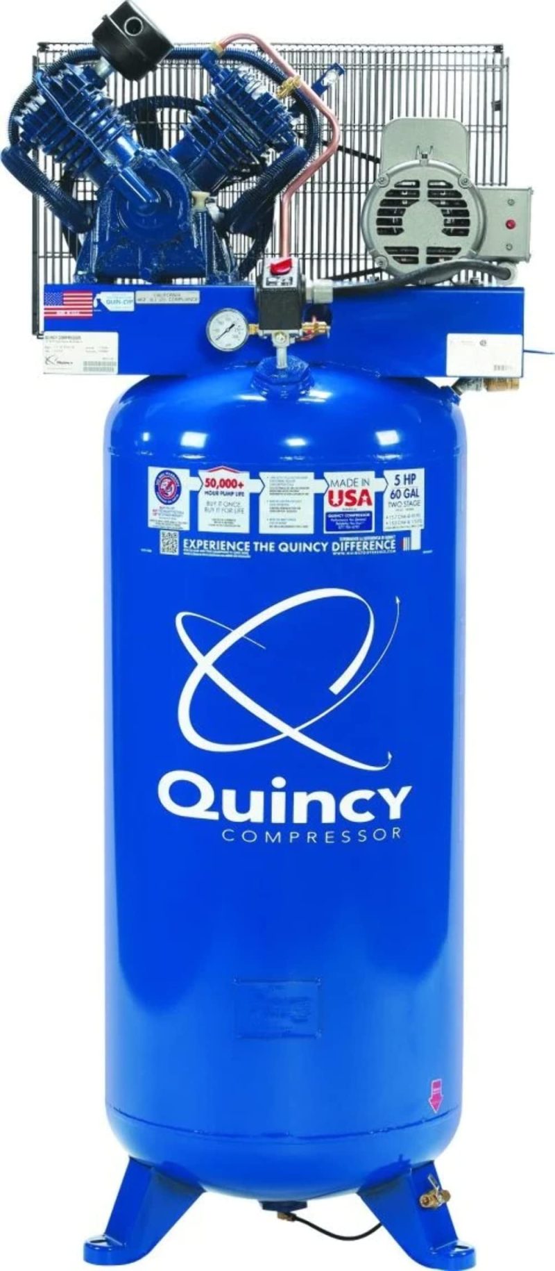 Quincy QT-54 2Stage Reciprocating Air Compressor 5HP 230V 1 Phase 60-Gallon Vertical Model 2V41C60VC