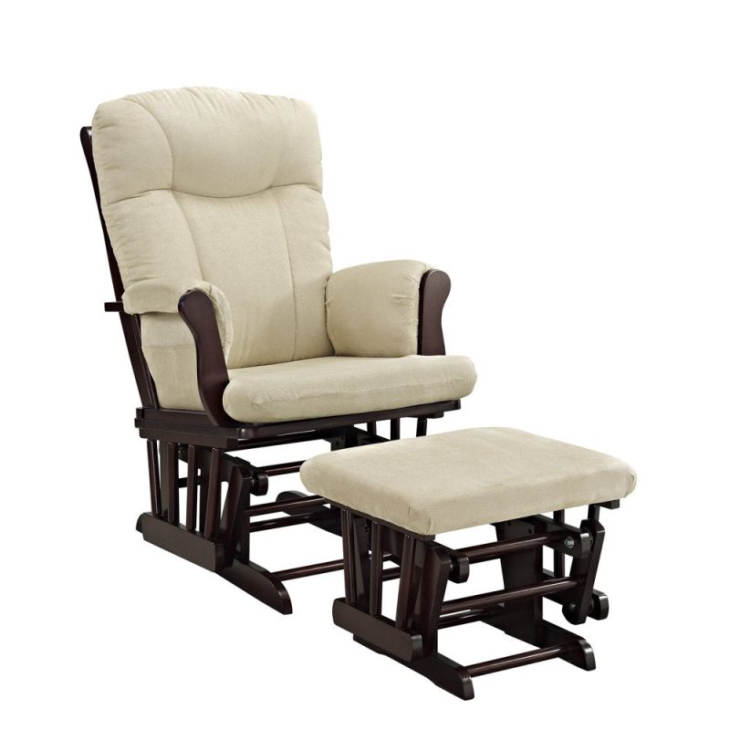 Angel Line Monterey Glider & Ottoman, Espresso Finish - Beige Cushion