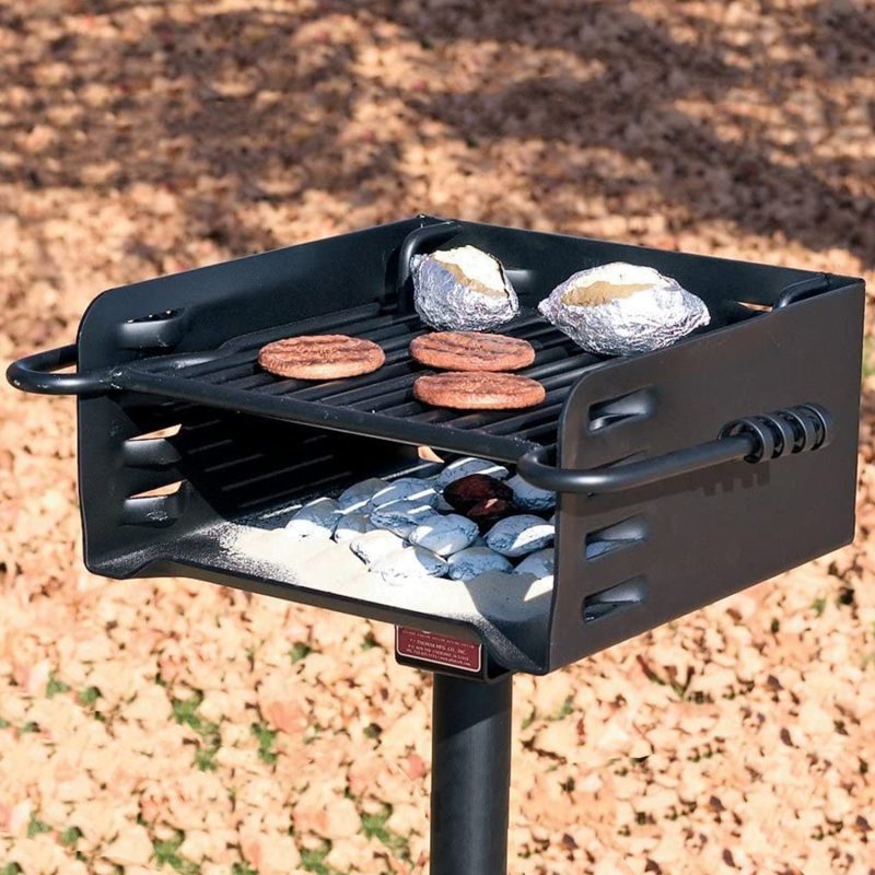 H-16 B6X2 Park Style Steel Outdoor BBQ Charcoal Grill and Post, Black (Used) - Image 5