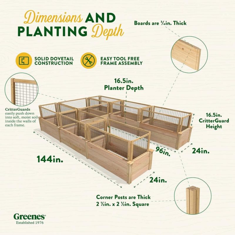 Greenes Fence 8 ft. x 12 ft. x 16.5 in. Premium Cedar U-Shaped Raised Garden Bed with CritterGuard Fencing RCUSB8X12CG - Image 7