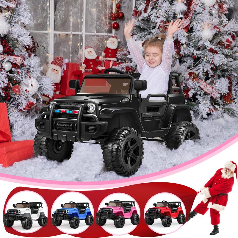 JOYMOR Ride on Truck with Remote Control, 4 Wheels 12V Battery Powered Kids Car, with LED Headlight/Horn Button/ MP3 Player/USB Port/Forward Backward/Kids Girl Boy (Black) - Image 7