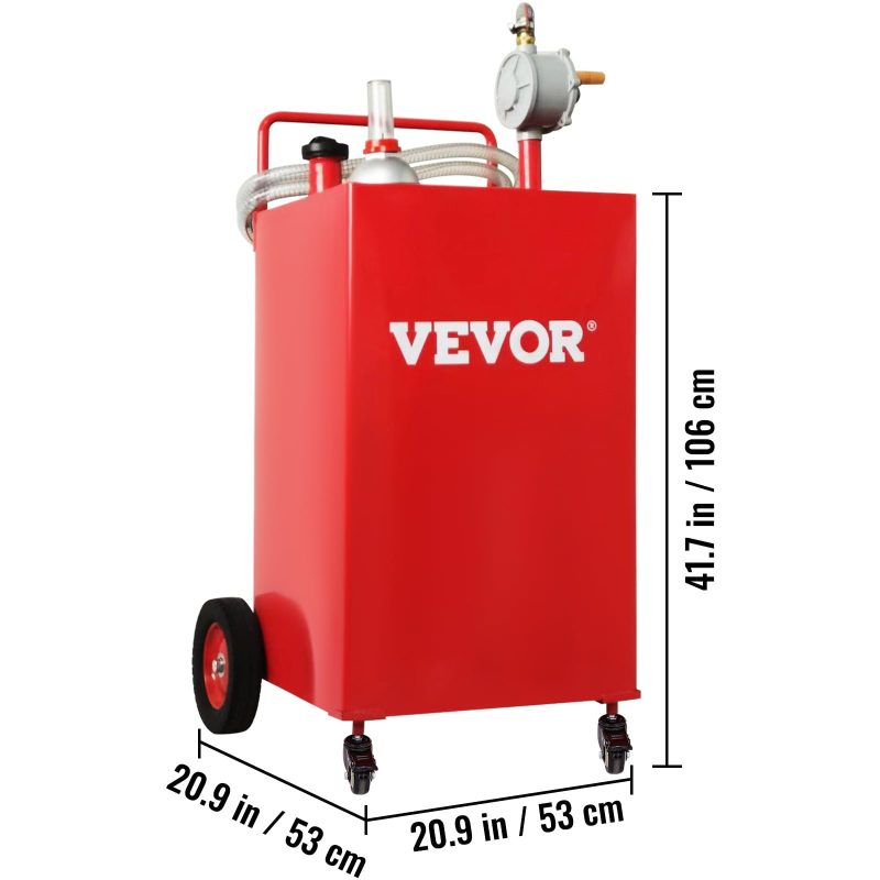 VEVOR 35 Gallon Gas Caddy, Fuel Storage Tank with 4 Wheels, Portable Fuel Caddy with Manuel Transfer Pump, Gasoline Diesel Fuel Container for Cars, Lawn Mowers, ATVs, Boats, More, Red - Image 3