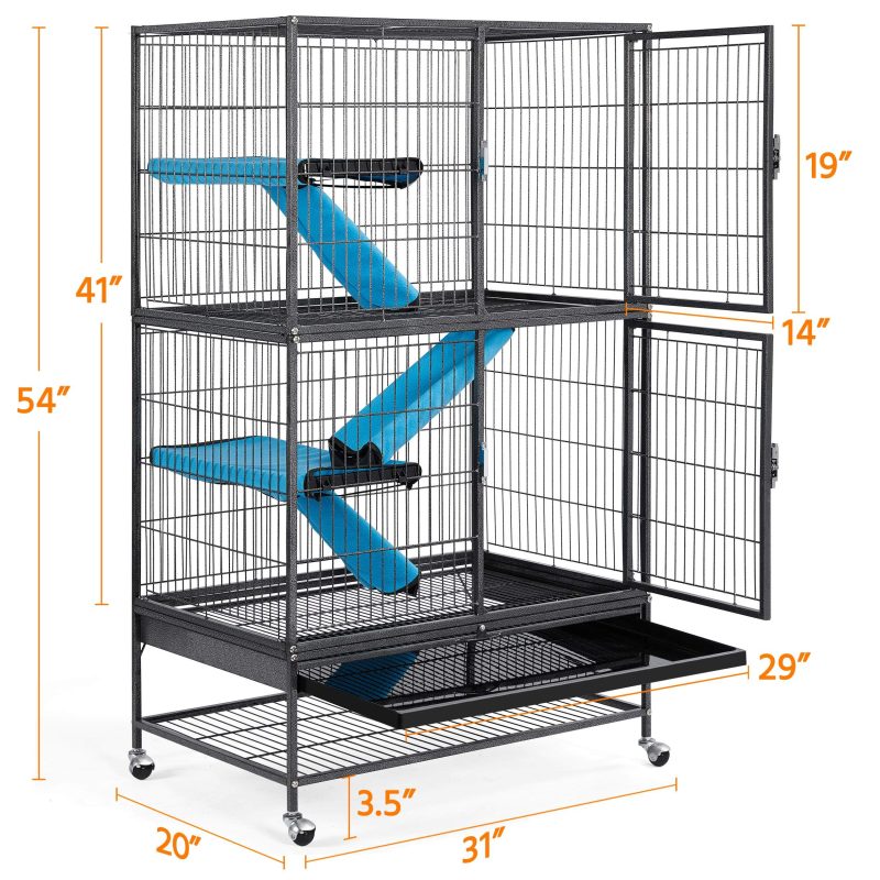 Yaheetech Rolling 2-Story Ferret Cage Small Animal Cage for Chinchilla Adult Rats Metal Critter Nation Cage w/ 2 Removable Ramps/Platforms Black - Image 3