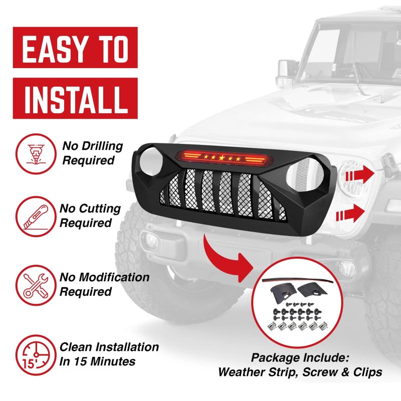 AMERICAN MODIFIED Demon Grille w/Red Lights for 18-21 Wrangler/Gladiator - Image 4