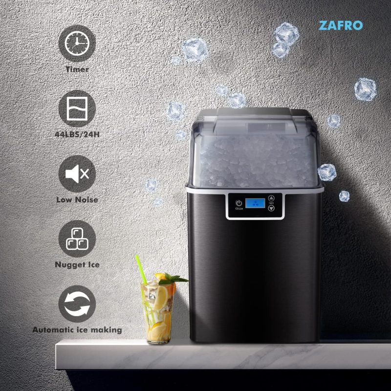 ZAFRO Nugget Ice Makers Countertop with Soft & Chewable Pellet Ice Portable Self-Cleaning Compact Ice Machine 44Lbs/24H with Ice Scoop and Basket - Image 3