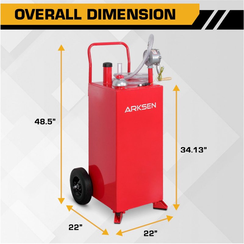 Arksen 30 Gallon Portable Fuel Transfer Gas Can Caddy Storage Tank - Red - Image 7