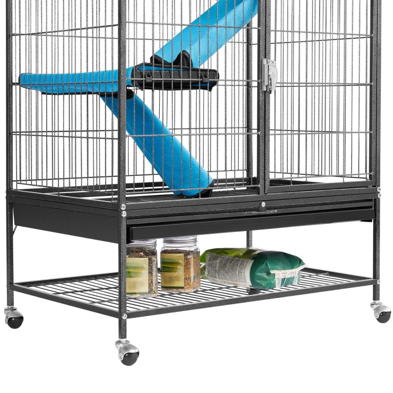 Yaheetech Rolling 2-Story Ferret Cage Small Animal Cage for Chinchilla Adult Rats Metal Critter Nation Cage w/ 2 Removable Ramps/Platforms Black - Image 9