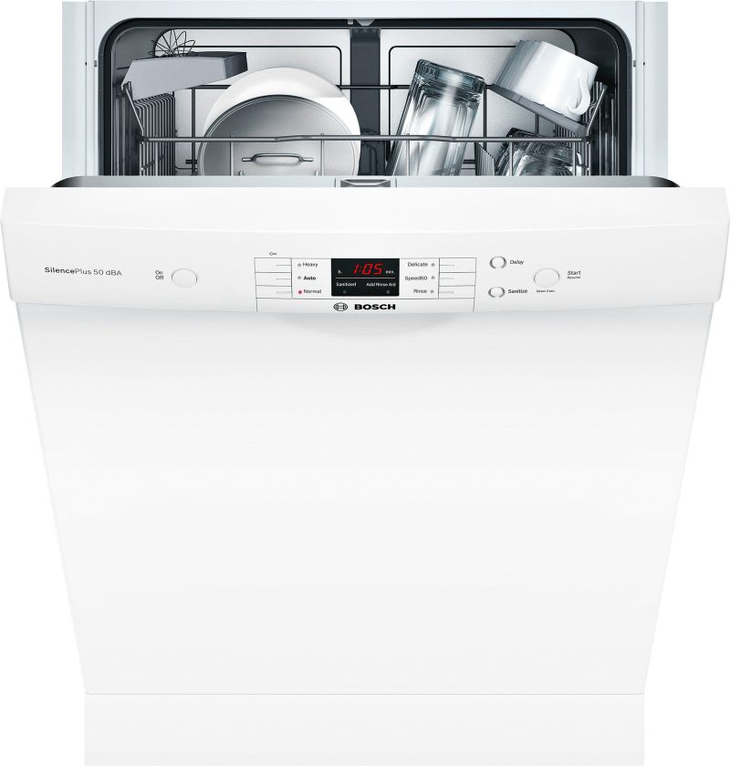 Bosch - 100 Series 24" Front Control Built-In Dishwasher with Hybrid Stainless Steel Tub - White - Image 2