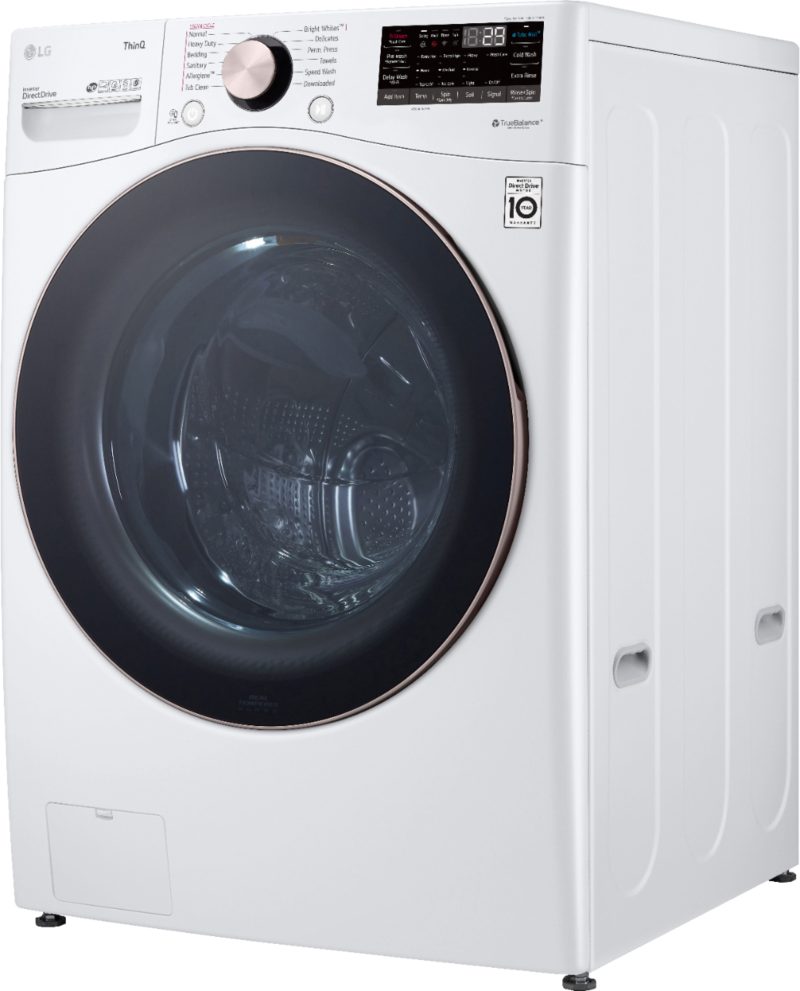 LG - 4.5 Cu. Ft. High-Efficiency Stackable Smart Front Load Washer with Steam and Built-In Intelligence - White - Image 2