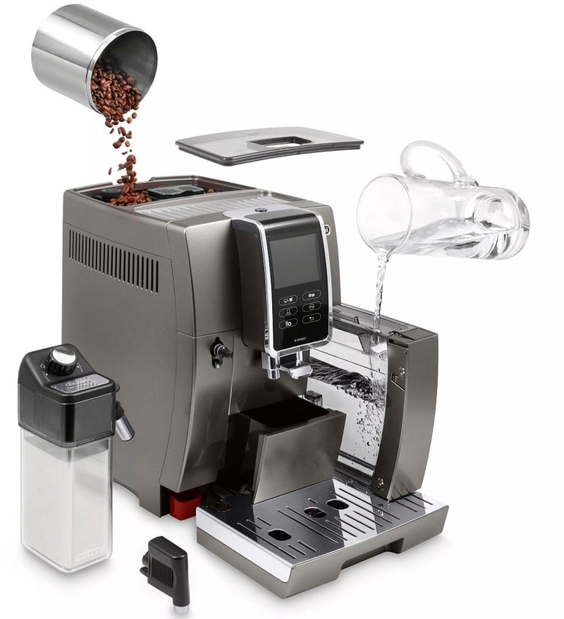 De'Longhi - Dinamica Plus Fully Automatic Espresso Machine with Built-in Grinder - Titanium