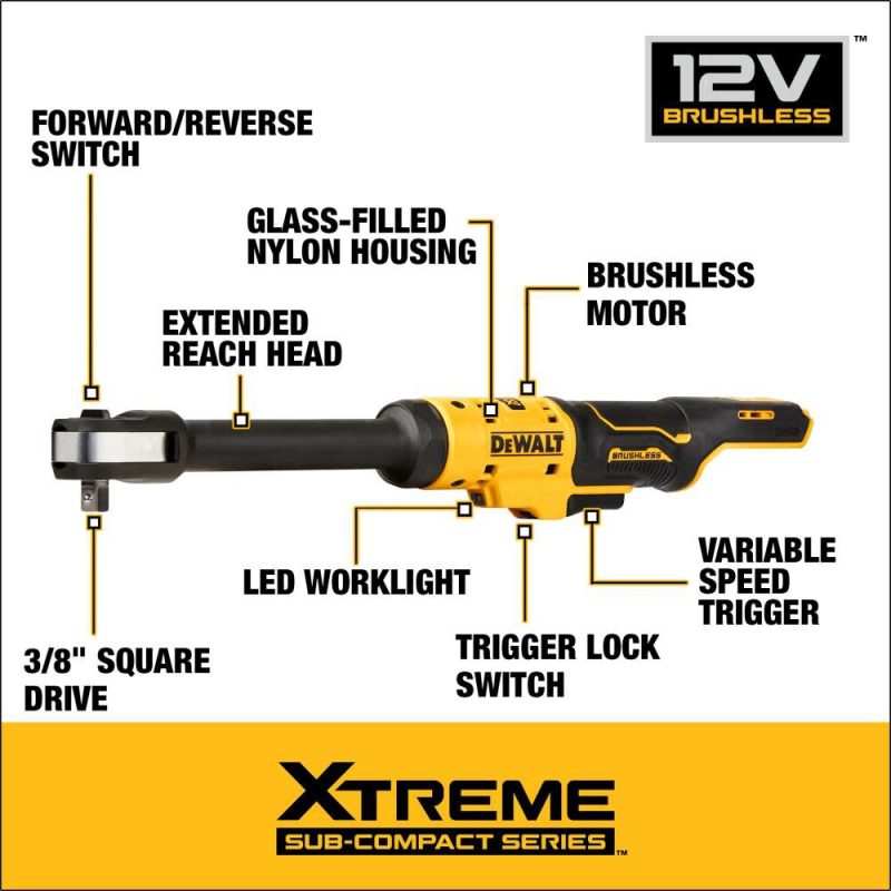 XTREME 12V MAX* 3/8" Extended Reach Ratchet Brushless Bare Tool DCF503EB from - Image 3