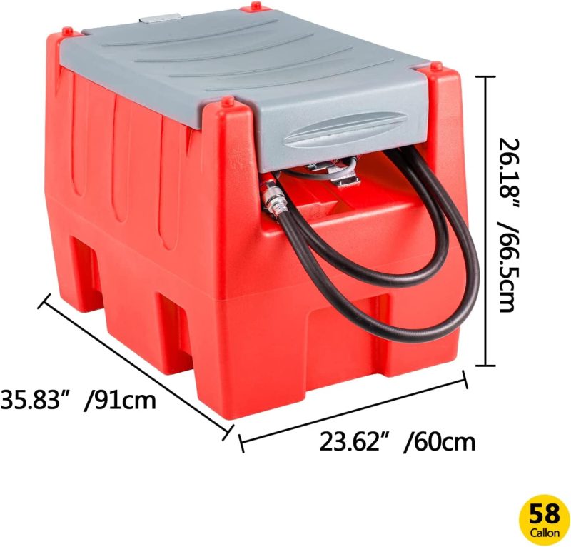 TECSPACE 58 Gallon Gasoline Tank, Portable Fuel Tank with 12V Electric Fuel Transfer Pump, 40 GPM Gasoline Fuel Tank with 4 Meters Hose for Gasoline & Diesel Transportation (Red, 58 gal) - Image 4