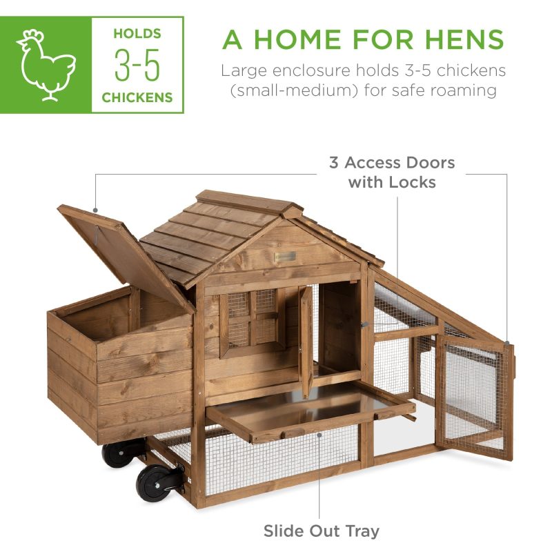 Best Choice Products 70in Mobile Fir Wood Chicken Coop Tractor Hen House w/ Wheels, 2 Doors, Nest Box, Removable Tray - Image 4