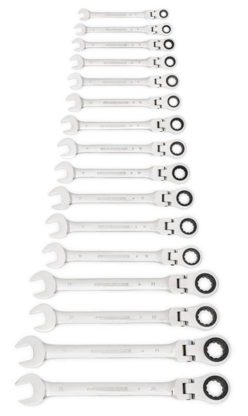 GearWrench 9902D 16-Piece Metric Flex-Head Combination Ratcheting Wrench Set - Image 7