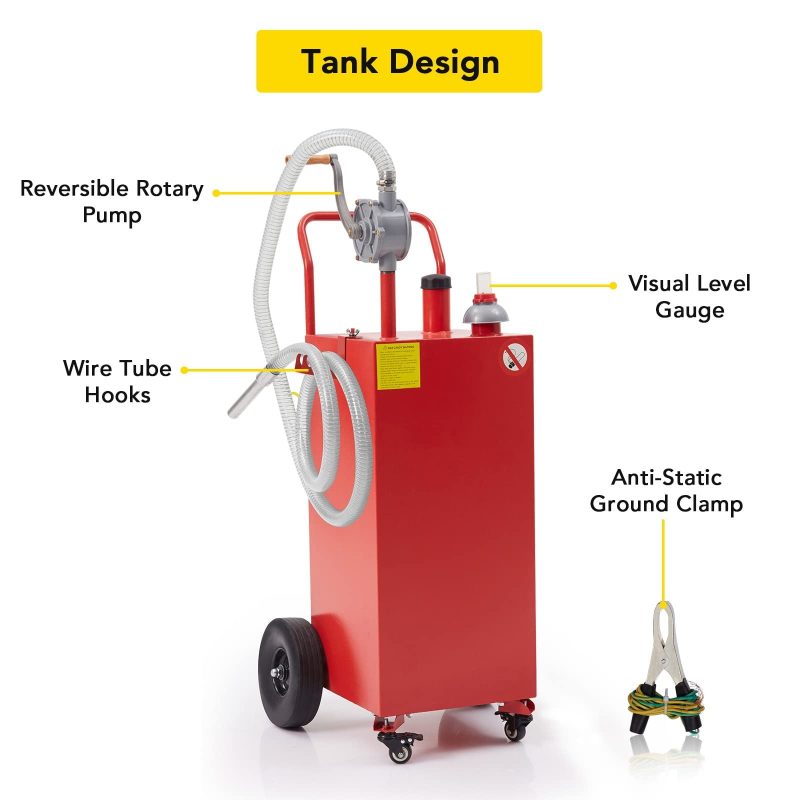 GymChoice Fuel Caddy 30 Gallon Gas Storage Tank，Portable Fuel Tank with Pump and Wheels Portable Fuel Storage Tank for Car, Lawnmower, ATV, Boat, Motorcycle - Image 4