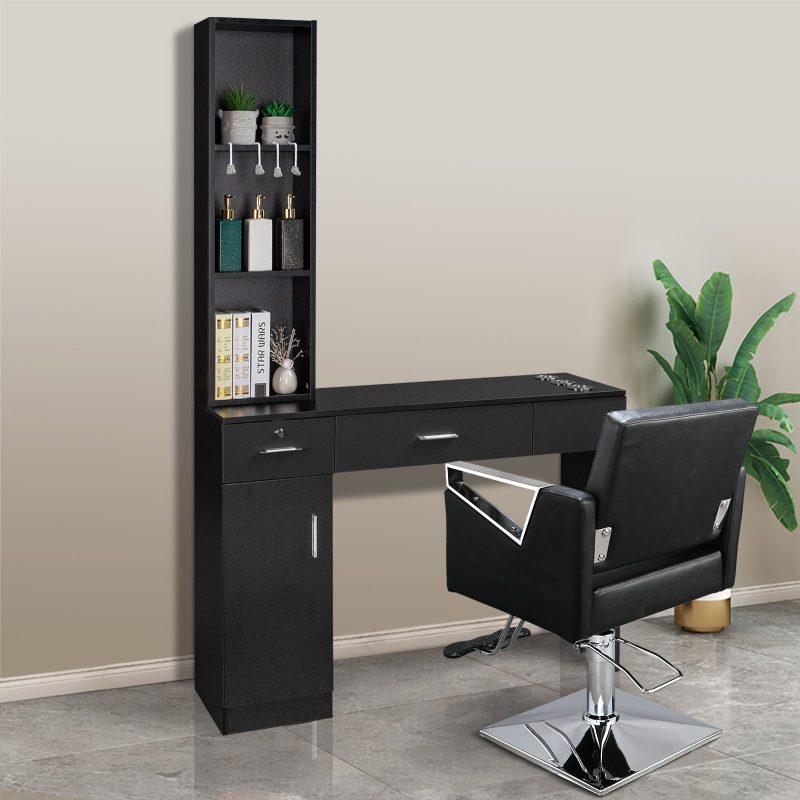 OmySalon Barber Station Wall Mount Salon Hair Styling Beauty Spa Equipment with 2 Drawers, 1 Storage Cabinet, 3 Open Shelves (Black) - Image 5