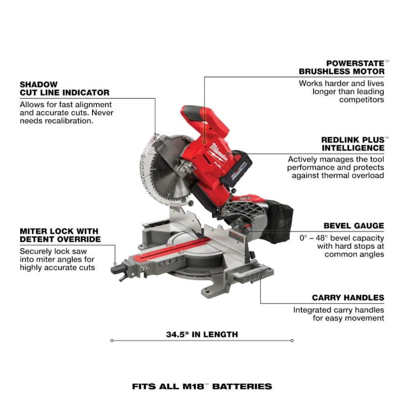 M18 FUEL 18V 10 in. Lithium-Ion Brushless Cordless Dual Bevel Sliding Compound Miter Saw Kit with One 8.0 Ah Battery 2734-21 - Image 4