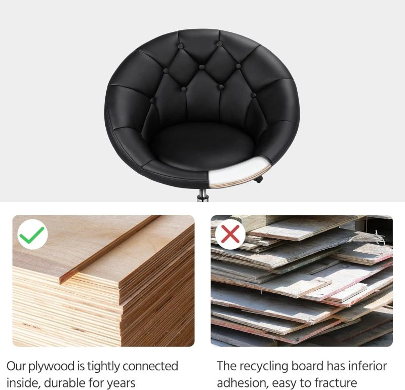 HOMEZY Round Tufted Back Chair Contemporary Height Adjustable, 360° Swivel, Accent Vanity Chair for Living Room, Modern Look, Black - Image 5