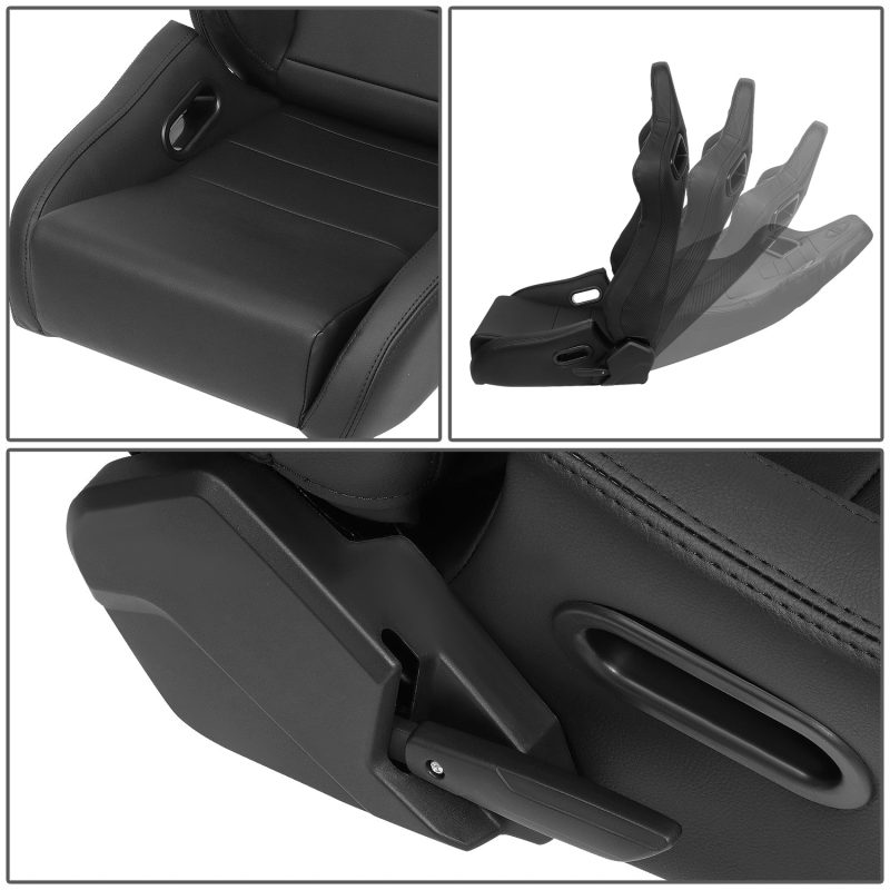 NRG Innovations NRG-RSC-750-L-R-BK-BK NRG Innovations Pair PVC Leather Bucket Racing Seats with Sliders - Image 4