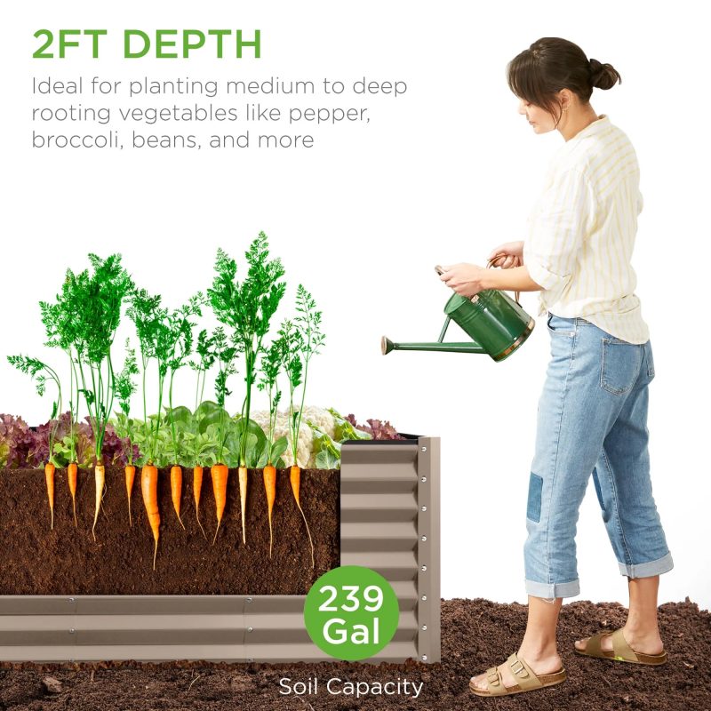 Best Choice Products 8x2x2ft Outdoor Metal Raised Garden Bed, Planter Box for Vegetables, Flowers, Herbs - Taupe - Image 2