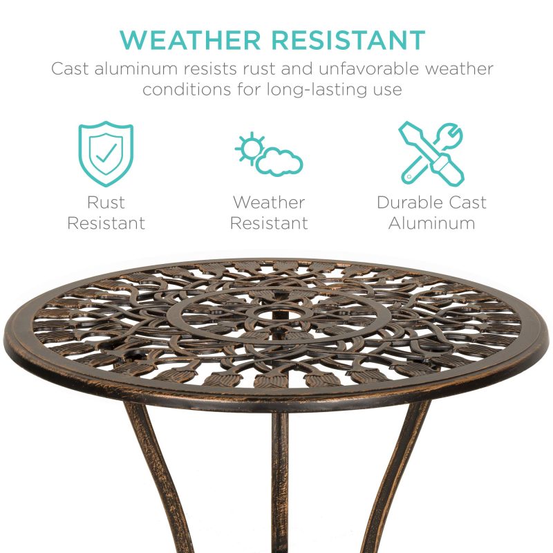 Best Choice Products 3-Piece Outdoor Rust-Resistant Cast Aluminum Patio Bistro Set w/Tulip Design, Antique Finish - Copper - Image 3