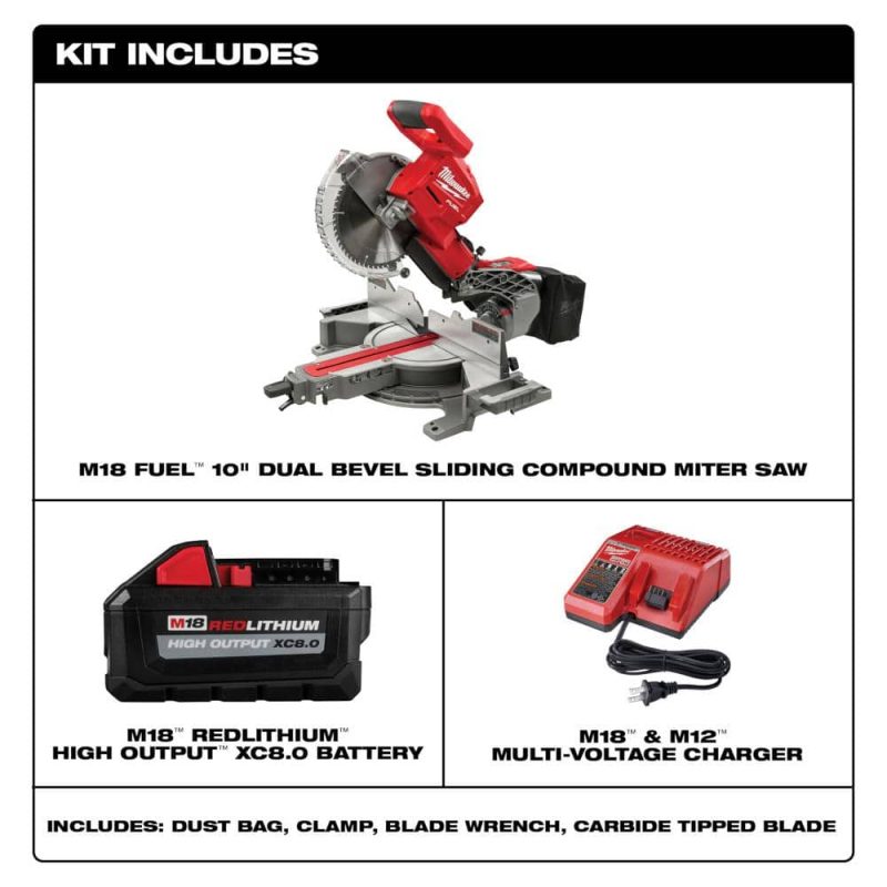 M18 FUEL 18V 10 in. Lithium-Ion Brushless Cordless Dual Bevel Sliding Compound Miter Saw Kit with One 8.0 Ah Battery 2734-21 - Image 2