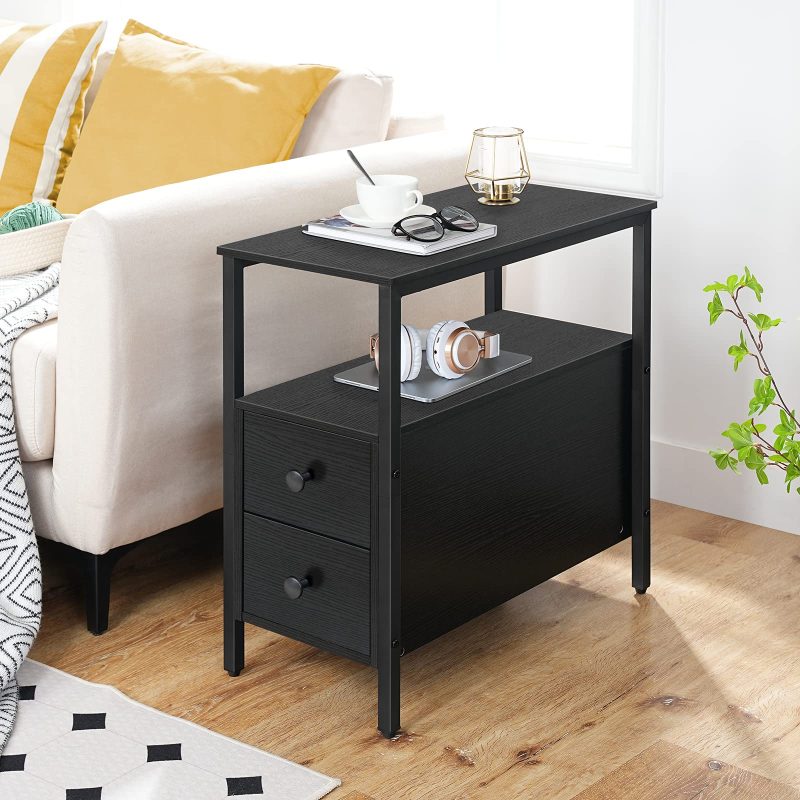 HOOBRO End Table, Set of 2, Recliner Side Table with 2 Drawers and Open Shelves, Narrow Nightstand for Small Spaces, in Living Room, Bedroom, Wood Look Accent Table, Black BK54BZP201G2 - Image 6