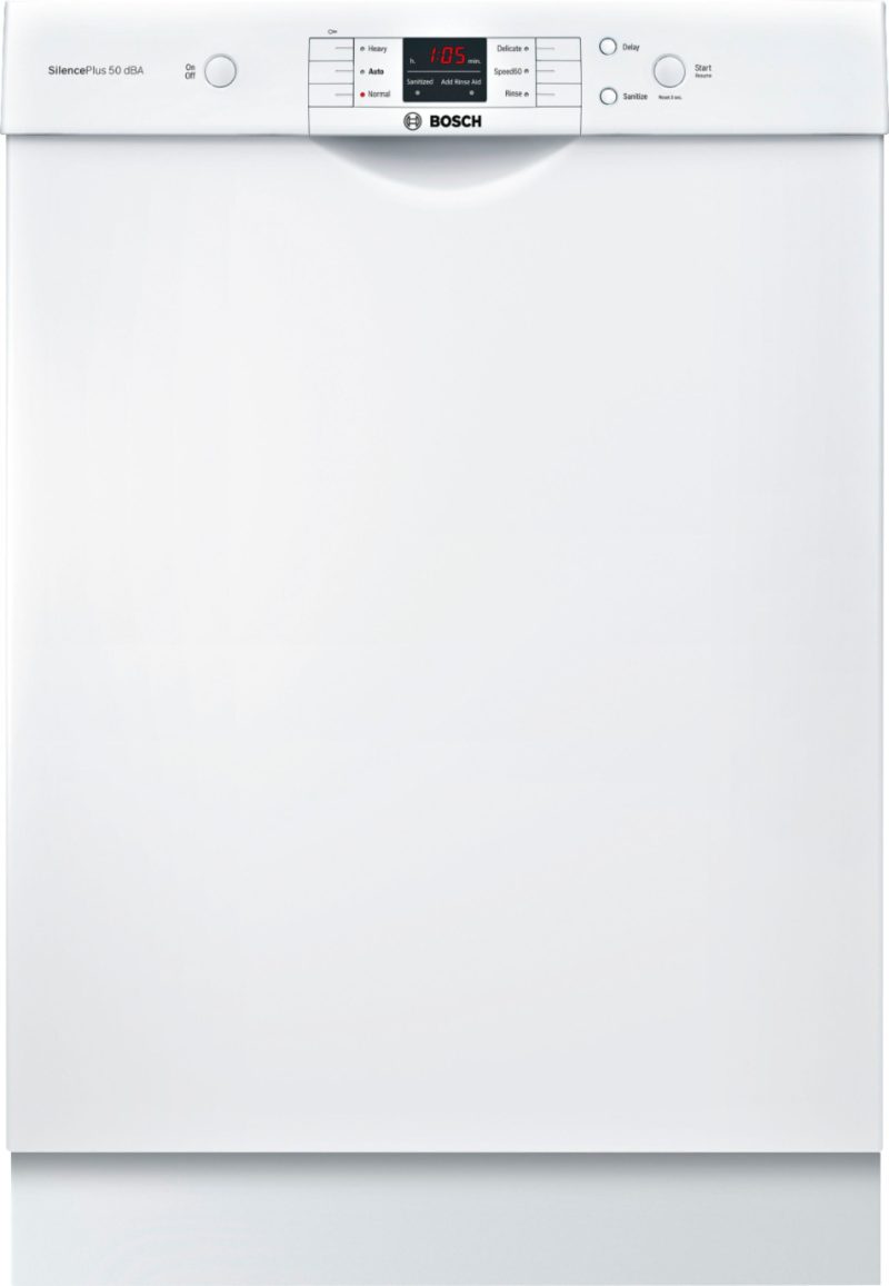 Bosch - 100 Series 24" Front Control Built-In Dishwasher with Hybrid Stainless Steel Tub - White