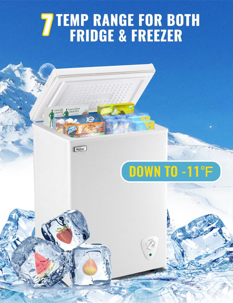 3.5 Cubic Feet Chest Freezer Small Deep Freezers with Removable Storage Basket Free Standing Top Door Compact Freezer 7 Gears Temperature Control for Office Dorm Apartment - Image 3