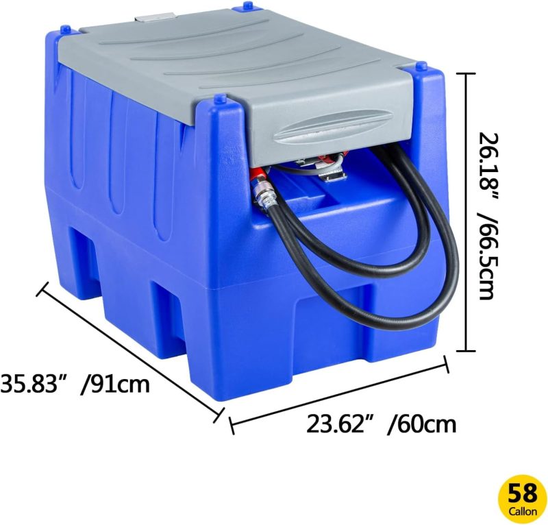 TECSPACE 58 Gallon Gasoline Tank, Portable Fuel Tank with 12V Electric Fuel Transfer Pump, 40 GPM Gasoline fuel Tank with 4 Meters Hose for Gasoline Transportation (Blue, 58 gal) - Image 7