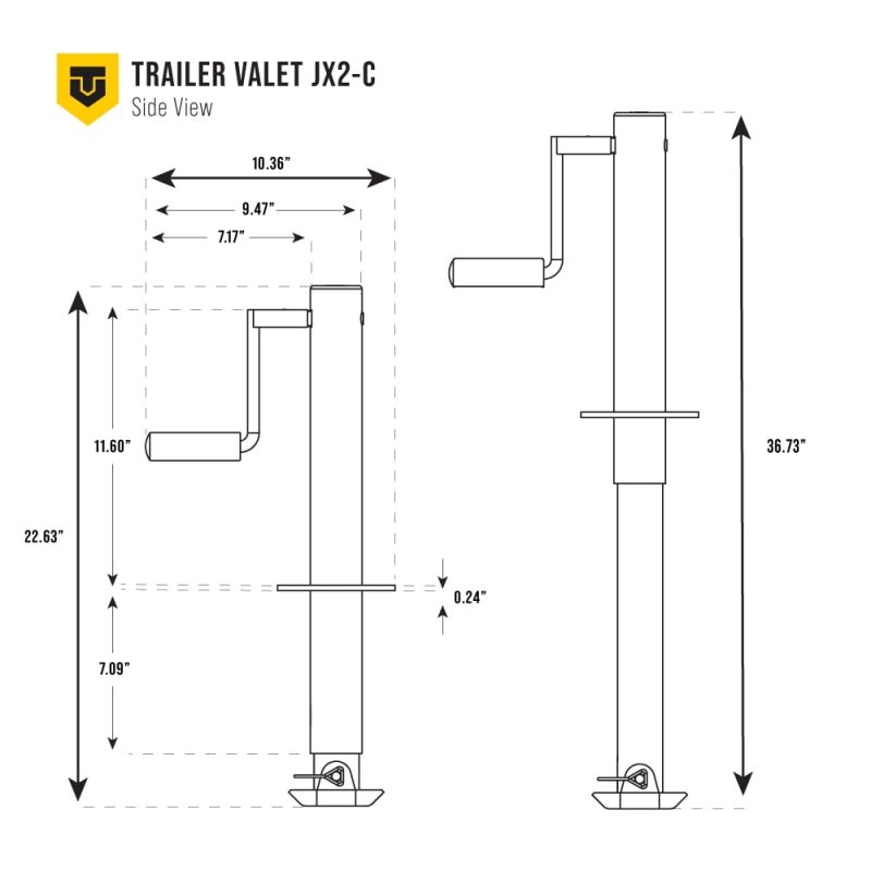 Trailer Valet TVJX2-C Center Mount Tongue Jack - 2K Capacity, Drill-Powered (20-24V) with Included Drill Attachment (TVDA), Hand Crank & Foot Plate - Quick & Efficient Operation - Image 5