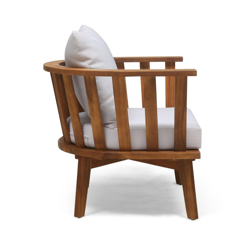 Dean Outdoor Wooden Club Chair with Cushions, White and Teak Finish - Image 4