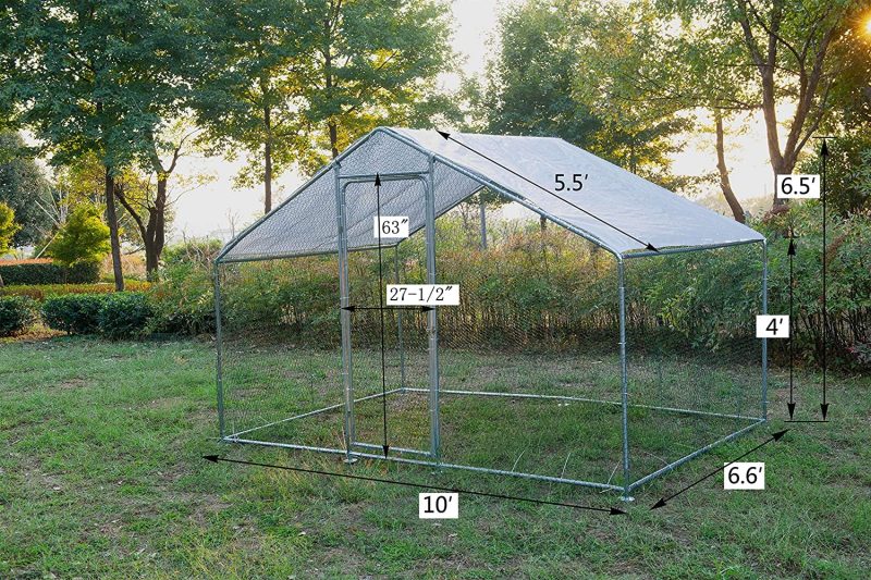 Phonjoroo Large Walk-in Metal Chicken Coop Poultry Cage Hen House Chicken House for Farm Up to 12 Chickens 10’ L x 6.6’ W x 6.6’ H w/Chicken Run Cover for Farm Home use (79.2'' H x 79.2'' W x 120'' D) - Image 3