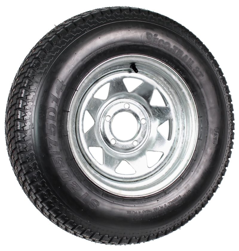 Trailer Tire On Rim ST205/75D14 2057514 F78-14 5 Lug Wheel Spoke Galvanized - Image 2